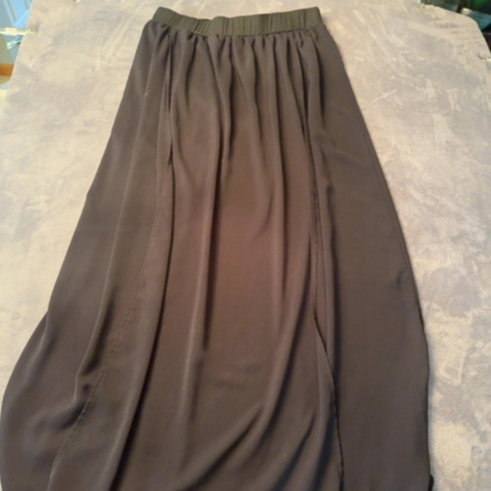 Shein Curve Maxi Skirt Women 2XL Black High Slit Flowy Casual Elastic Waist